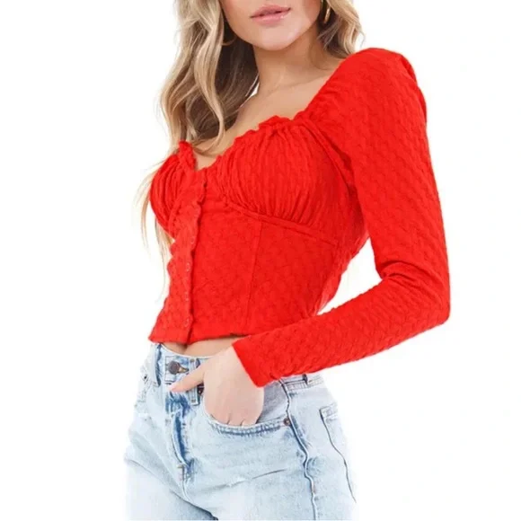 Free People Ladybug Red Long Sleeve Top Size Small - Picture 13 of 14